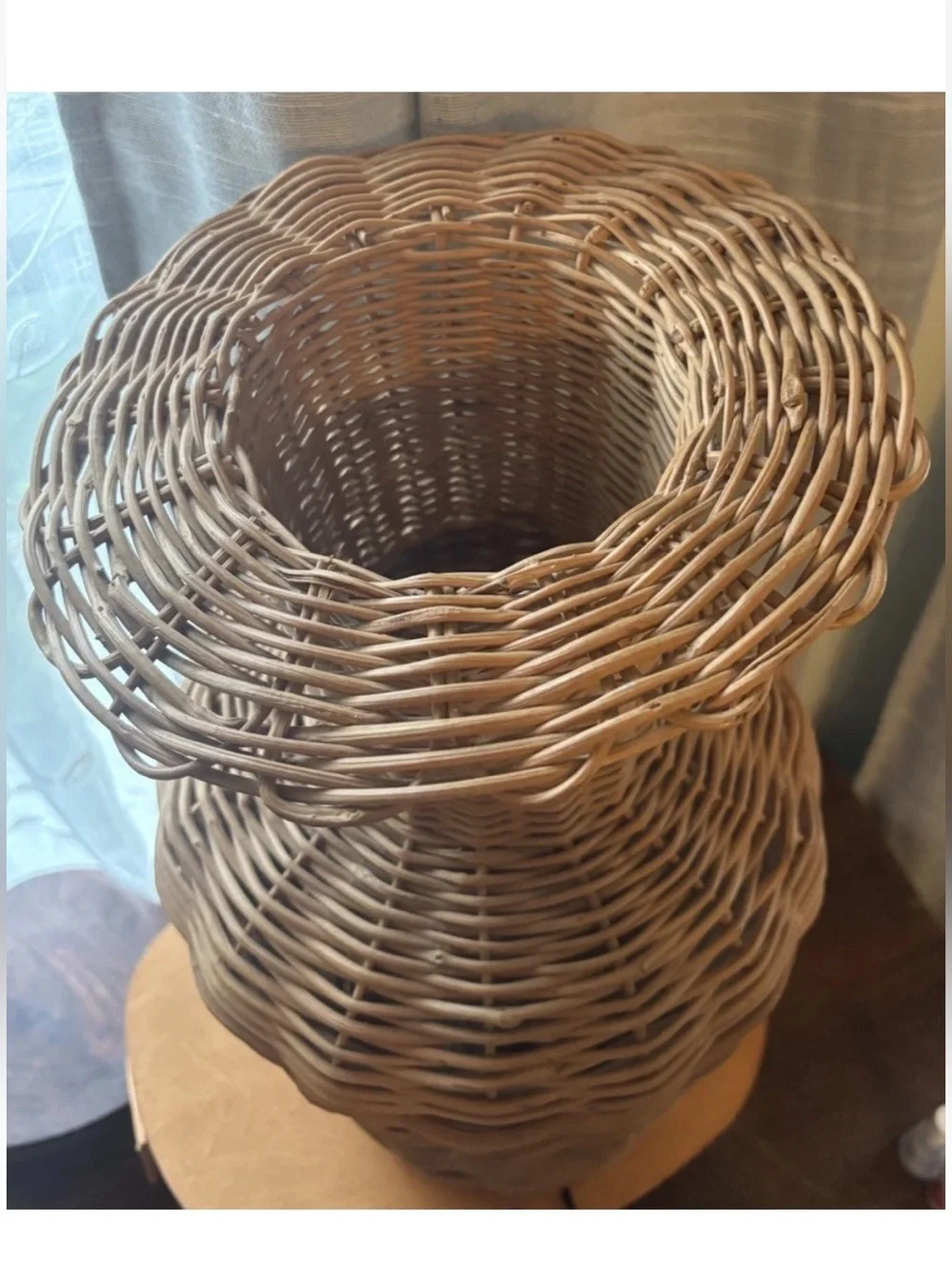 Antique Vintage Handwoven Rattan Decorative Vase Natural Tan Coastal Boho 18”